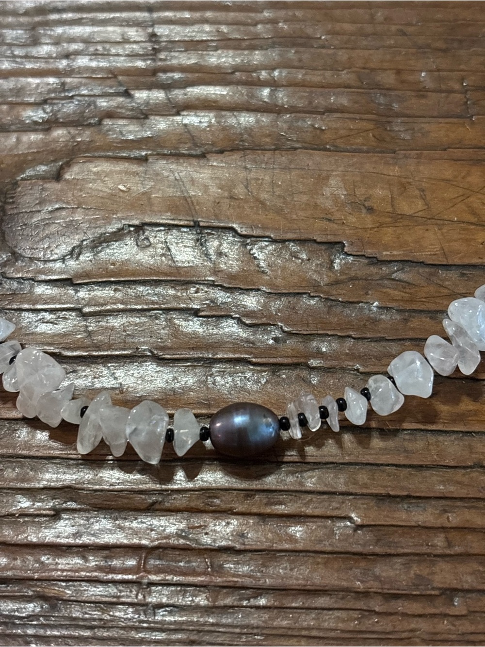Handcrafted Rose Quartz & Black Pearl Accent Necklace